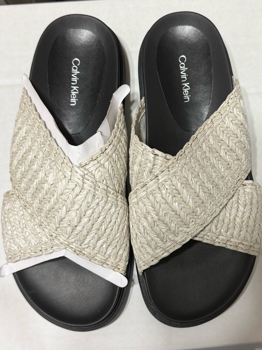 New Calvin Klein Pacen Women's Woven Slide Sandals in Natural size 8